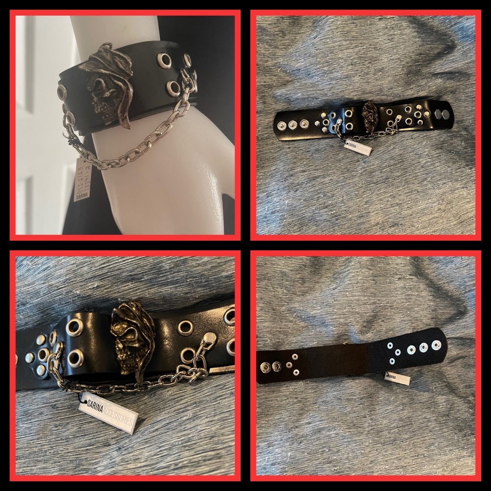 Sarina Accessories Black Scull Cuff Bracelet NWT